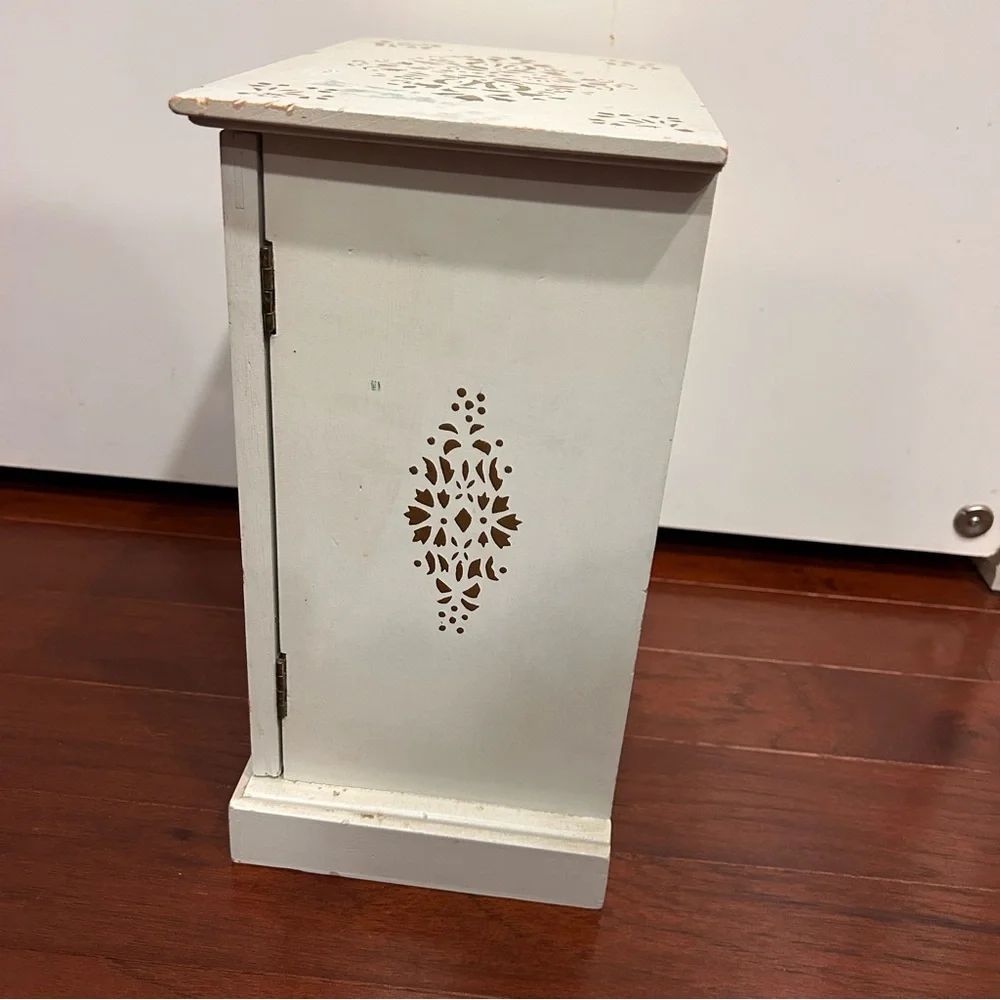 Vintage Jewelry Box French Provincial White Cabinet Music Box hand painted